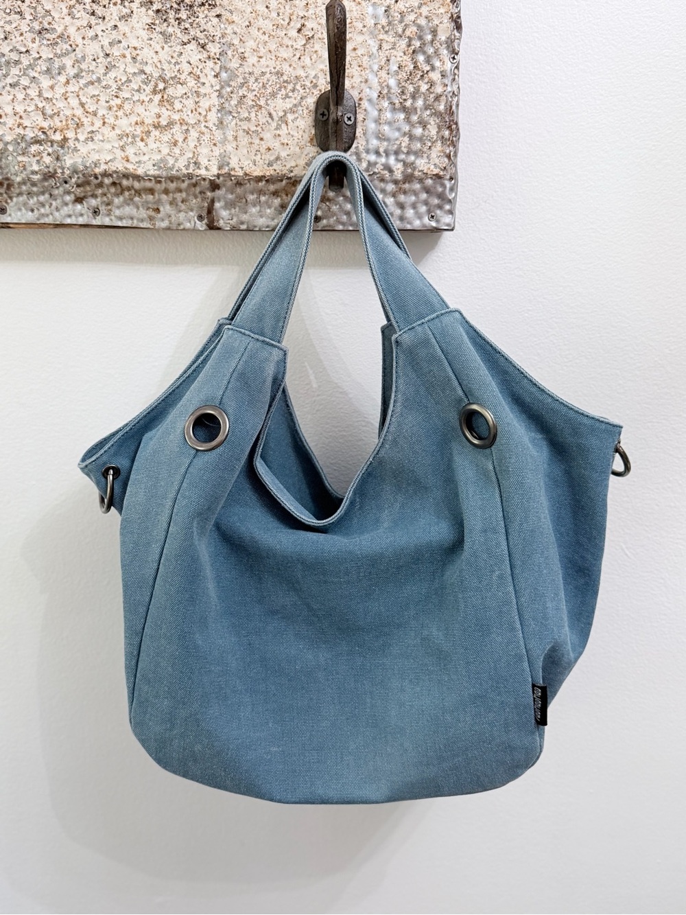 TaoMaoMao Blue Canvas Hobo Tote Shoulder Bag Slouchy Purse